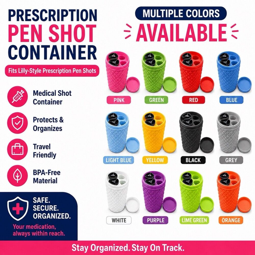 Shot Storage Container All Medicail Lilly-Style Pens - Pick Your Color - Holds 4